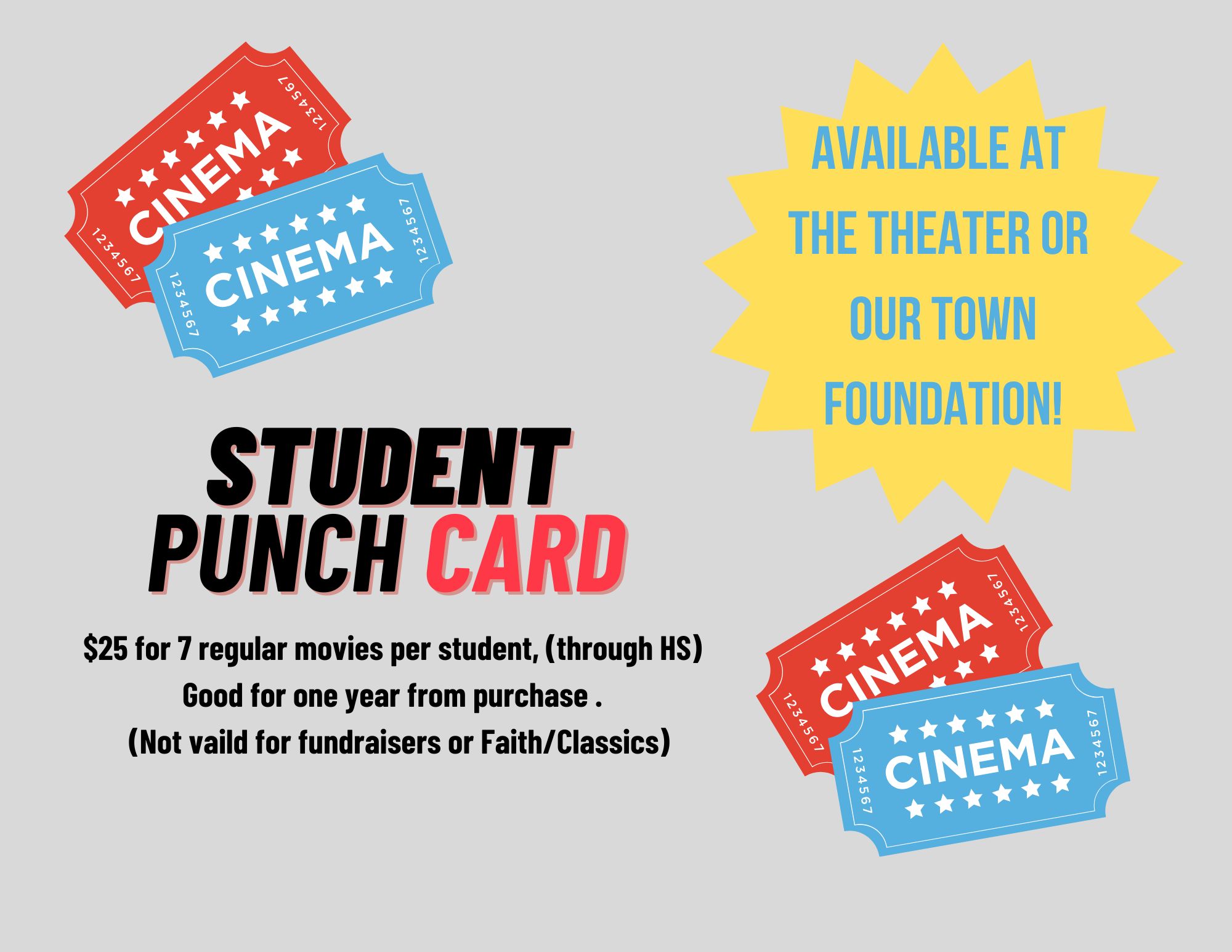 student punch card available at the strand or our town foundation